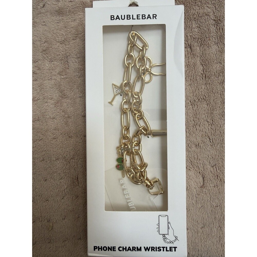 BAUBLEBAR Phone Chain Wristlet Martini Olives Shaker Bow Gold Chains NEW